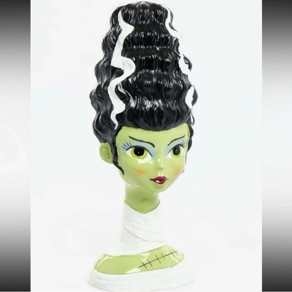 Bride of Frankenstein NWT Spooky Green & Black 15” Resin Halloween Decor